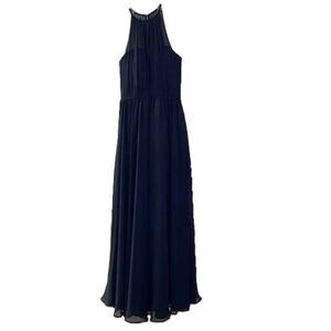 Morilee Madeline Gardner Navy Blue Gown Womens 2 High Halter Chiffon A-Line